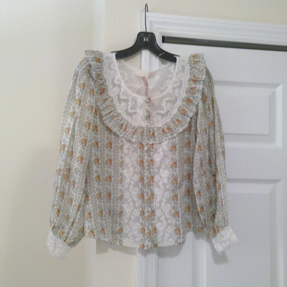 LoveShackFancy Floral Lace Blouse in White and Orange